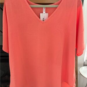 Zenana Coral XL Short Sleeve Blouse
